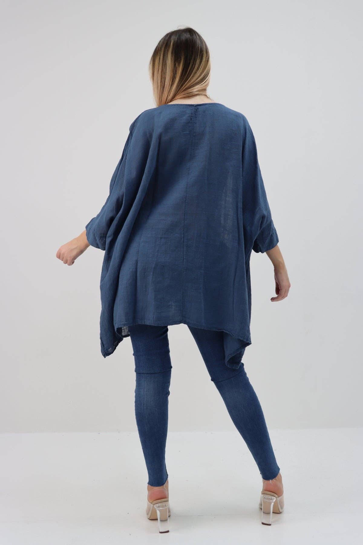 Italian Plain Cotton Necklace Batwing Boxy Top