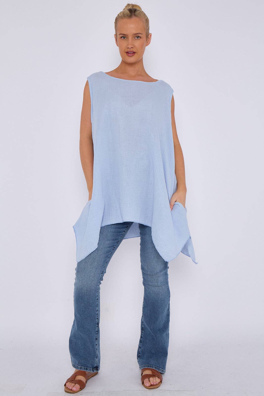 Italian Sleeveless Cheesecloth Cotton Tunic Top