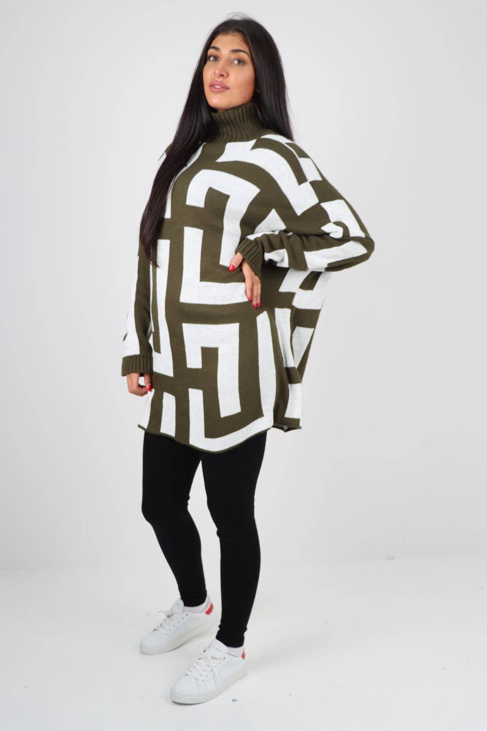 Italian High Neck Fendi Print Knitted Jumper