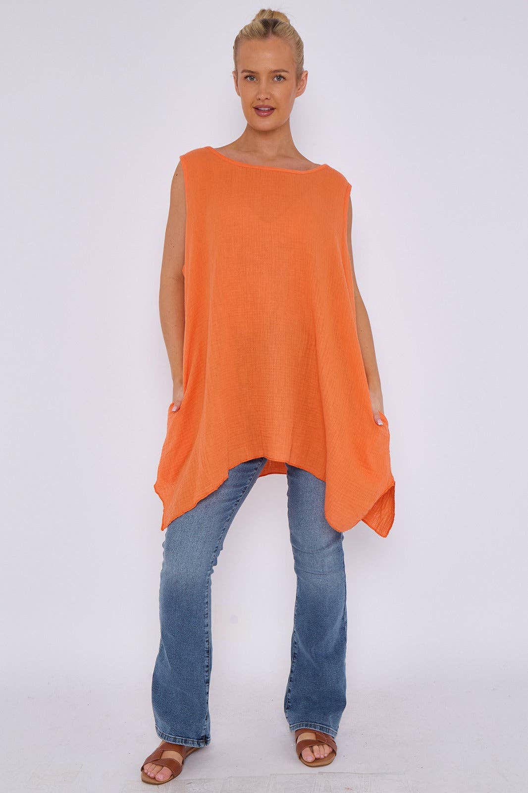 Italian Sleeveless Cheesecloth Cotton Tunic Top