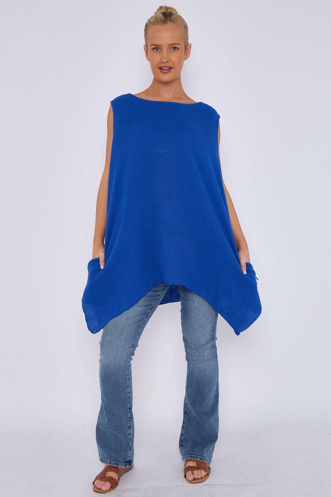 Italian Sleeveless Cheesecloth Cotton Tunic Top