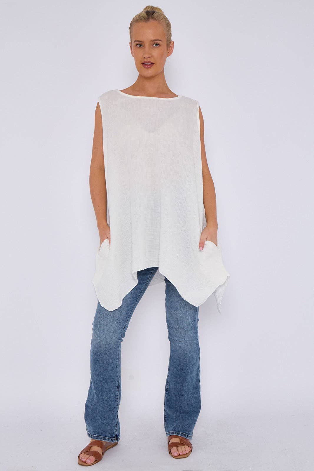 Italian Sleeveless Cheesecloth Cotton Tunic Top