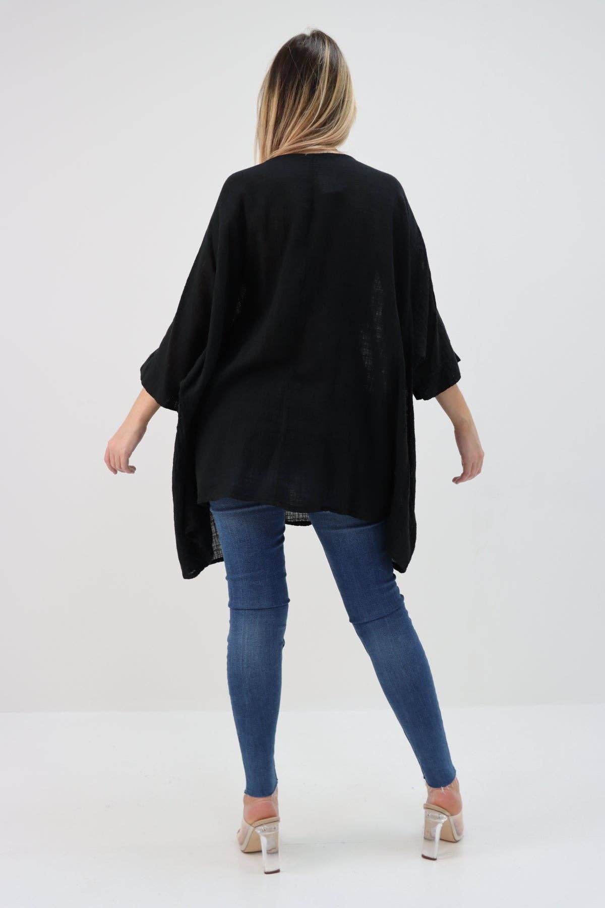 Italian Plain Cotton Necklace Batwing Boxy Top