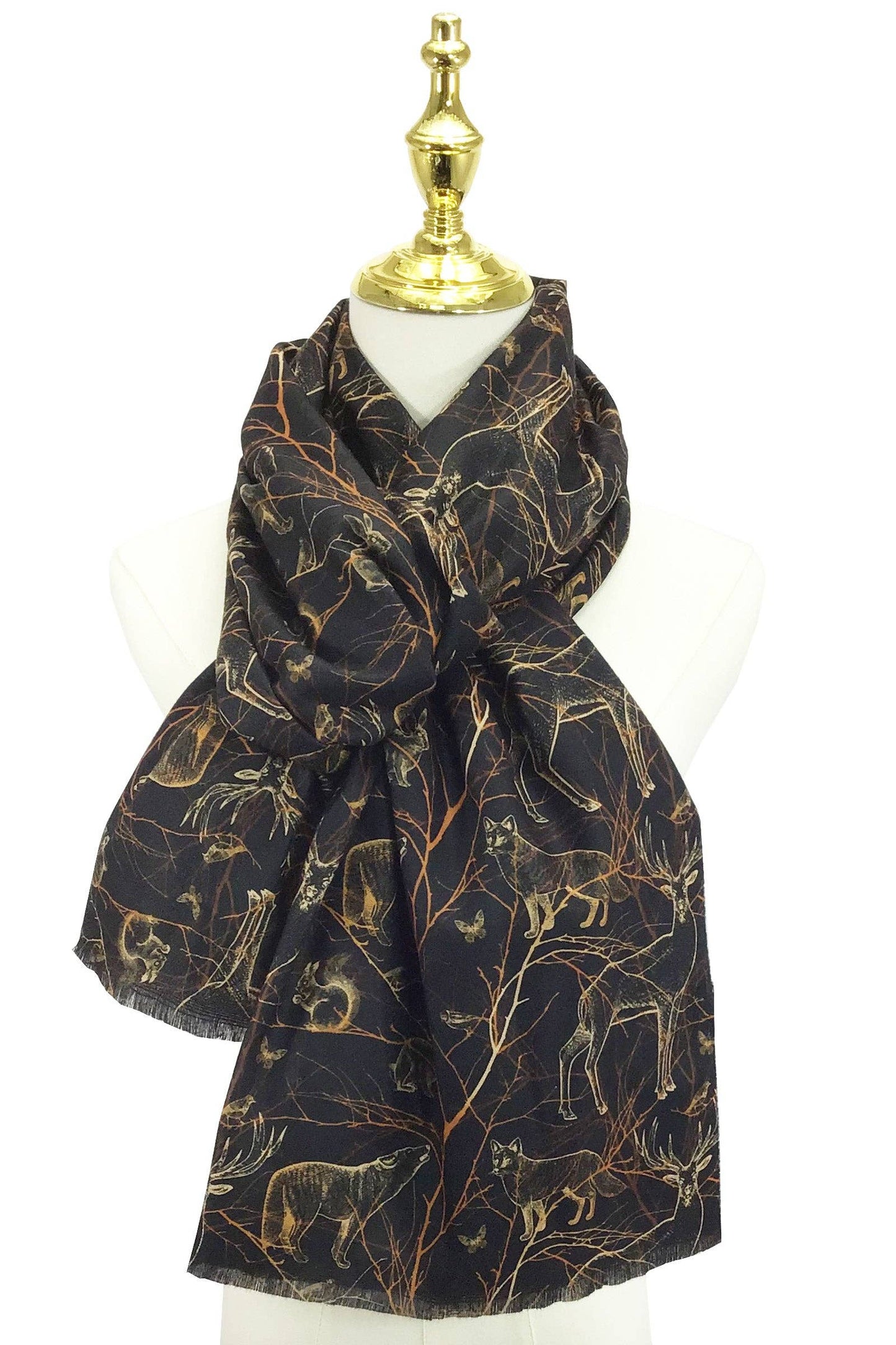 Woodland Animals Print Wool Scarf
