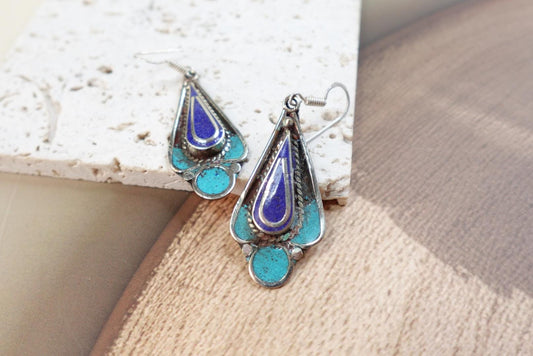 Vintage Tibetan silver earrings in boho style.