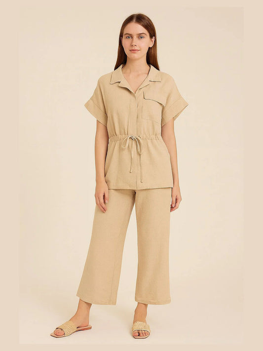 Italian Ladies Short Sleeve Tie Waisted Co-ord Set