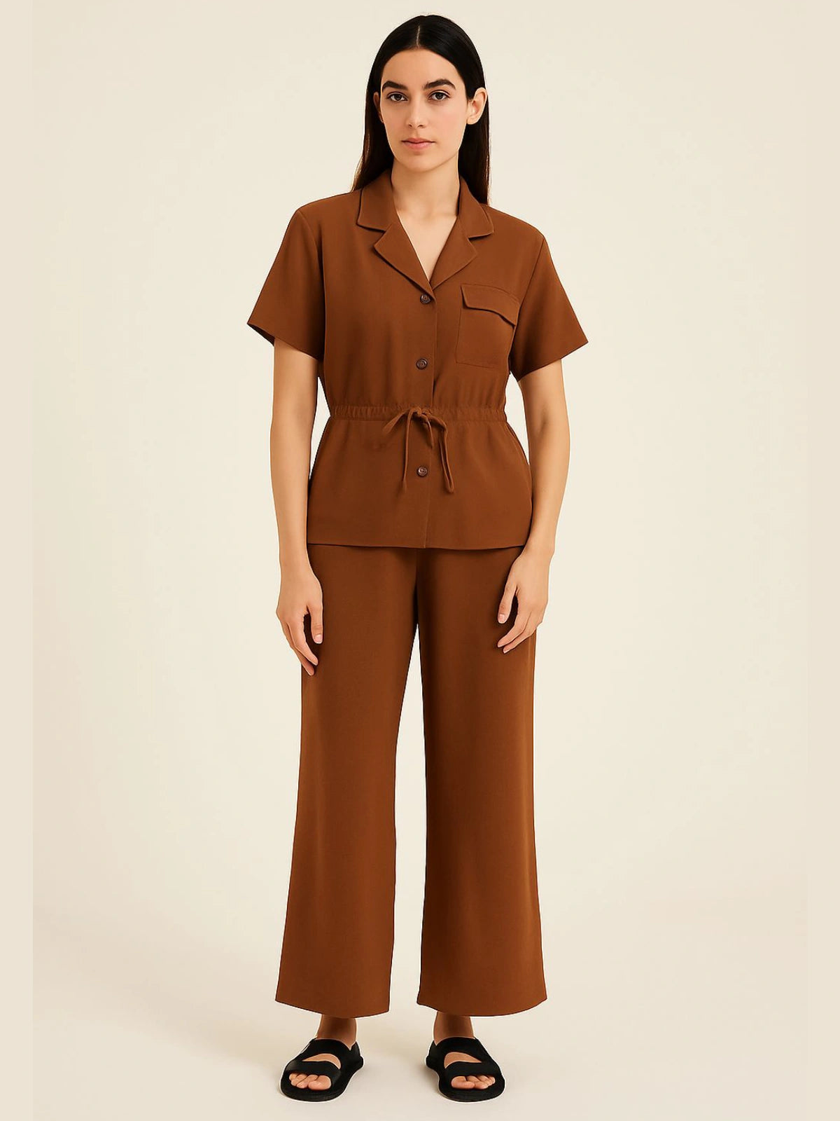 Italian Ladies Short Sleeve Tie Waisted Co-ord Set