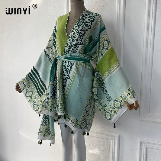 WINYI beach wear women 2024 Household clothes Self Belted Women Summer Clothing Kimono holiday Dress Swim Suit Cover Up