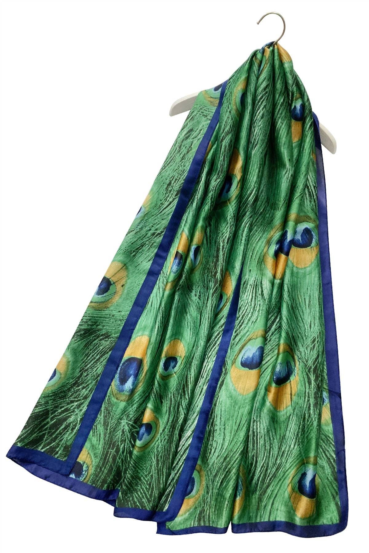 Peacock Feather Print Silk Scarf