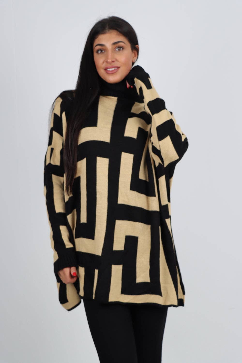 Italian High Neck Fendi Print Knitted Jumper