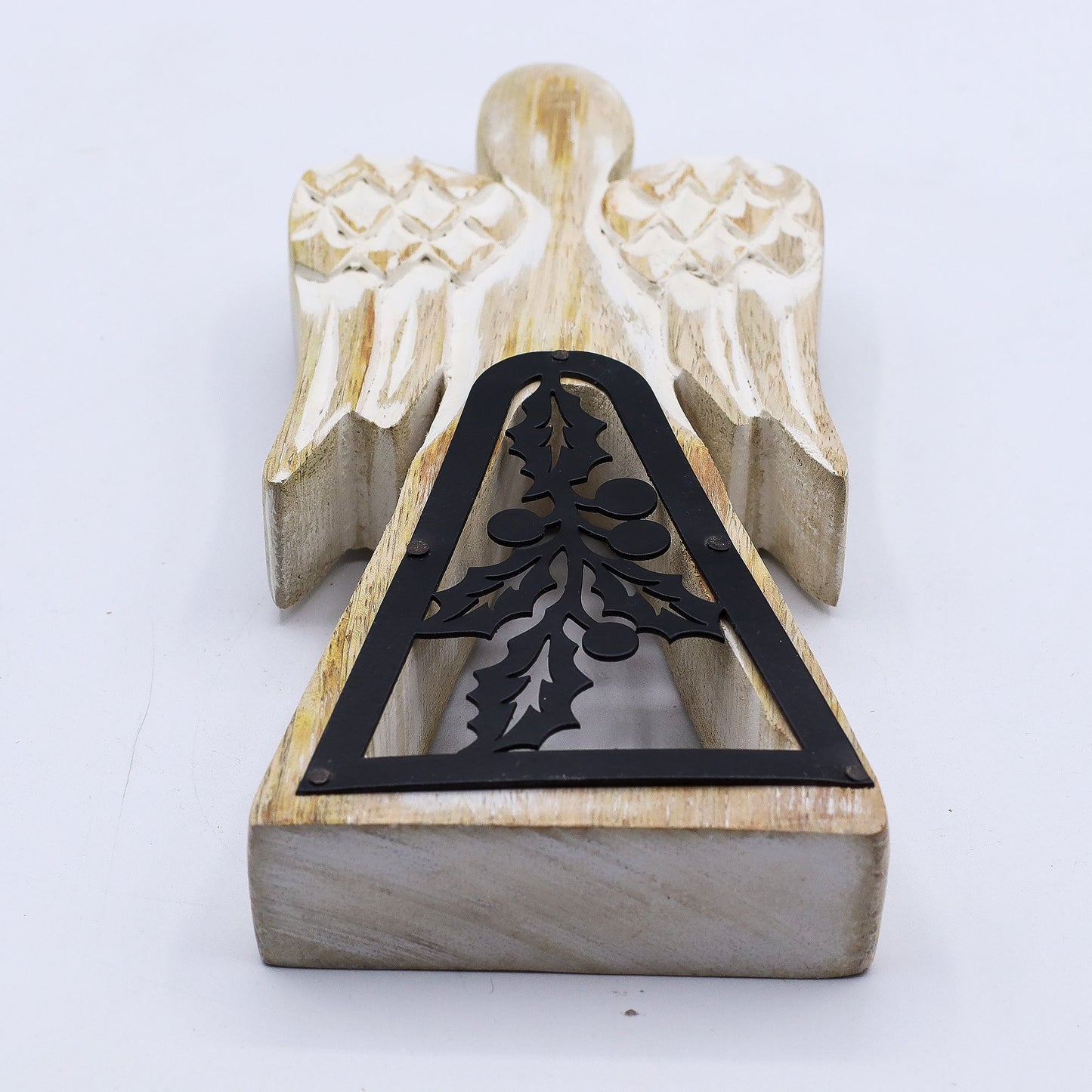 Mango Wood Angel - Whitewash with Iron Decor Cut Out