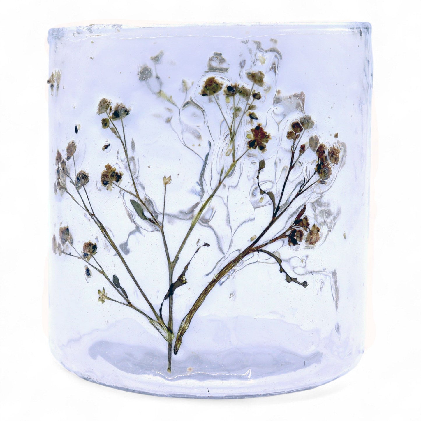 Natural Floral Glass - Straight Candle Holder - Margarita  - (8x8cm)
