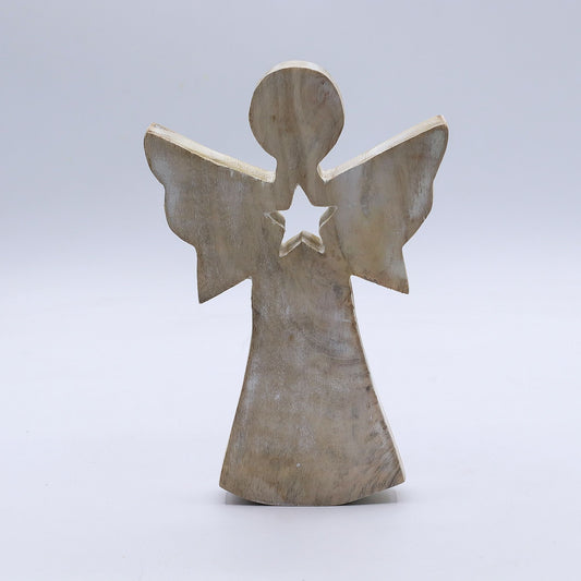 Mango Wood Angel - Whitewash with Star Cut Out