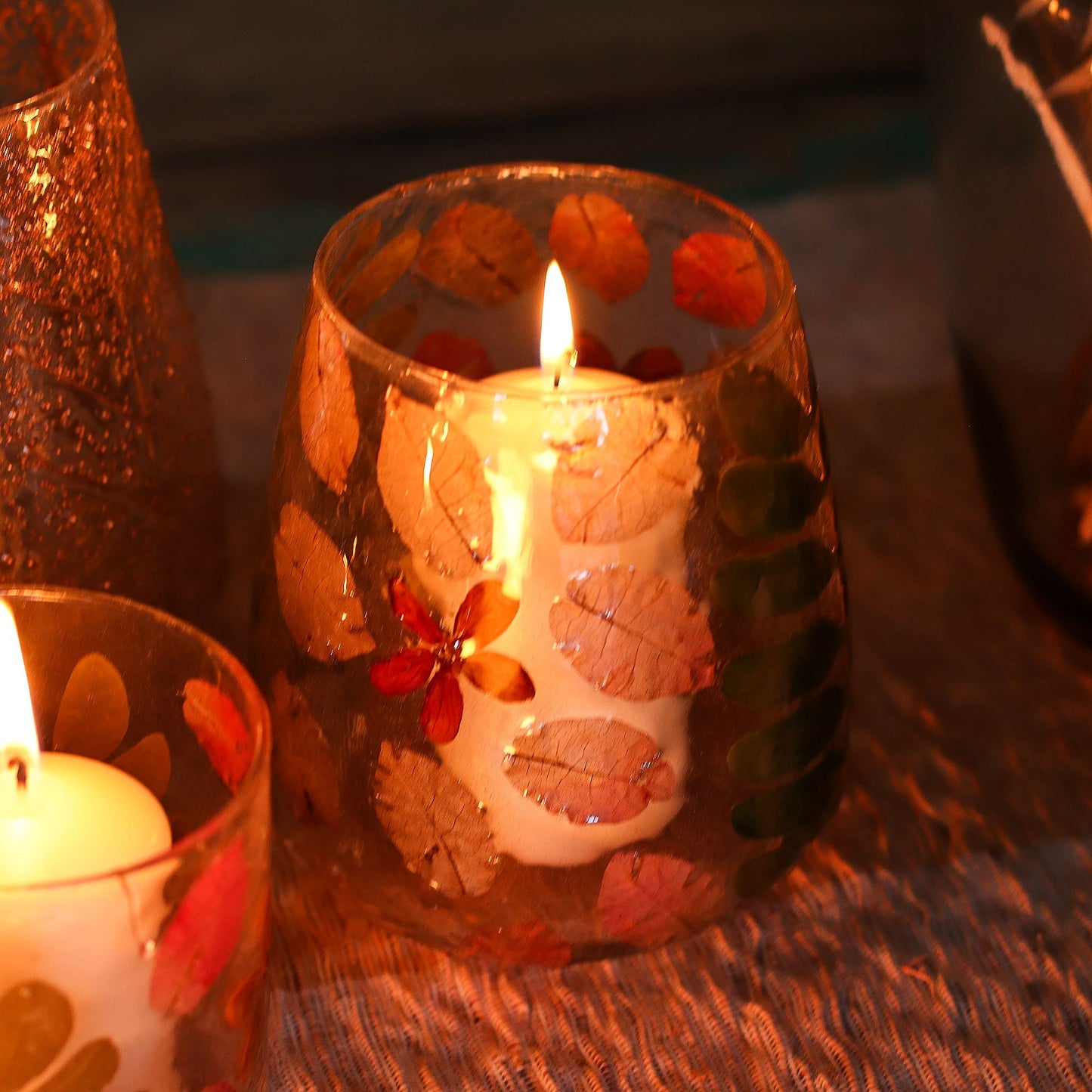 Natural Floral Glass - Vase Candle Holder - Primavera  - (12x11cm)