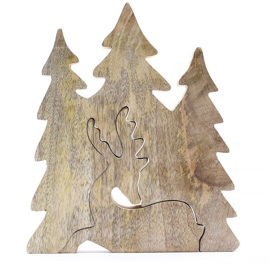 Lost in the Forrest -  Stag in the Forrest 3D Wooden Decoration - 23x20cm