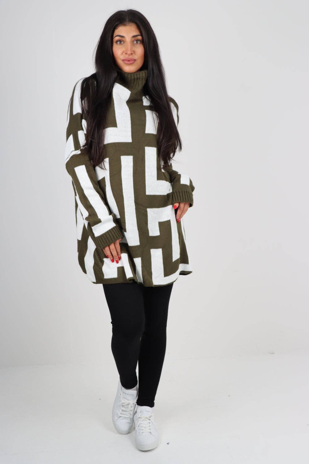 Italian High Neck Fendi Print Knitted Jumper