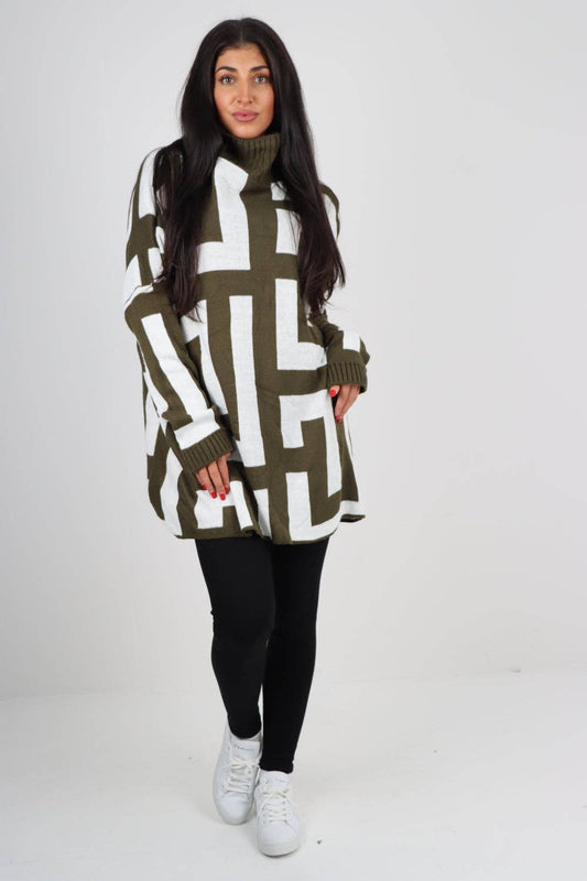 Italian High Neck Fendi Print Knitted Jumper