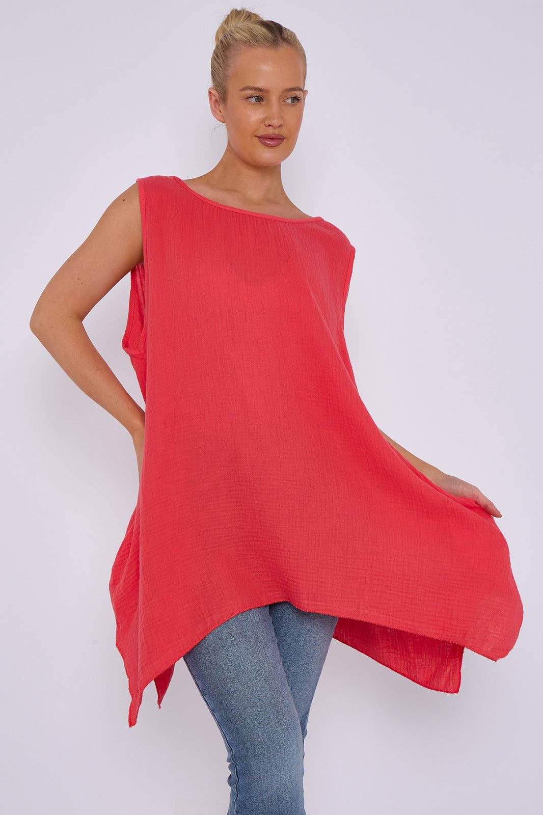 Italian Sleeveless Cheesecloth Cotton Tunic Top