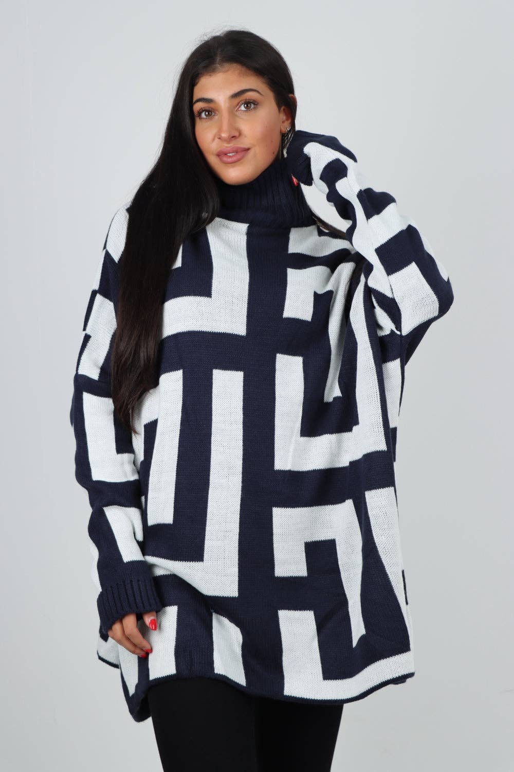 Italian High Neck Fendi Print Knitted Jumper