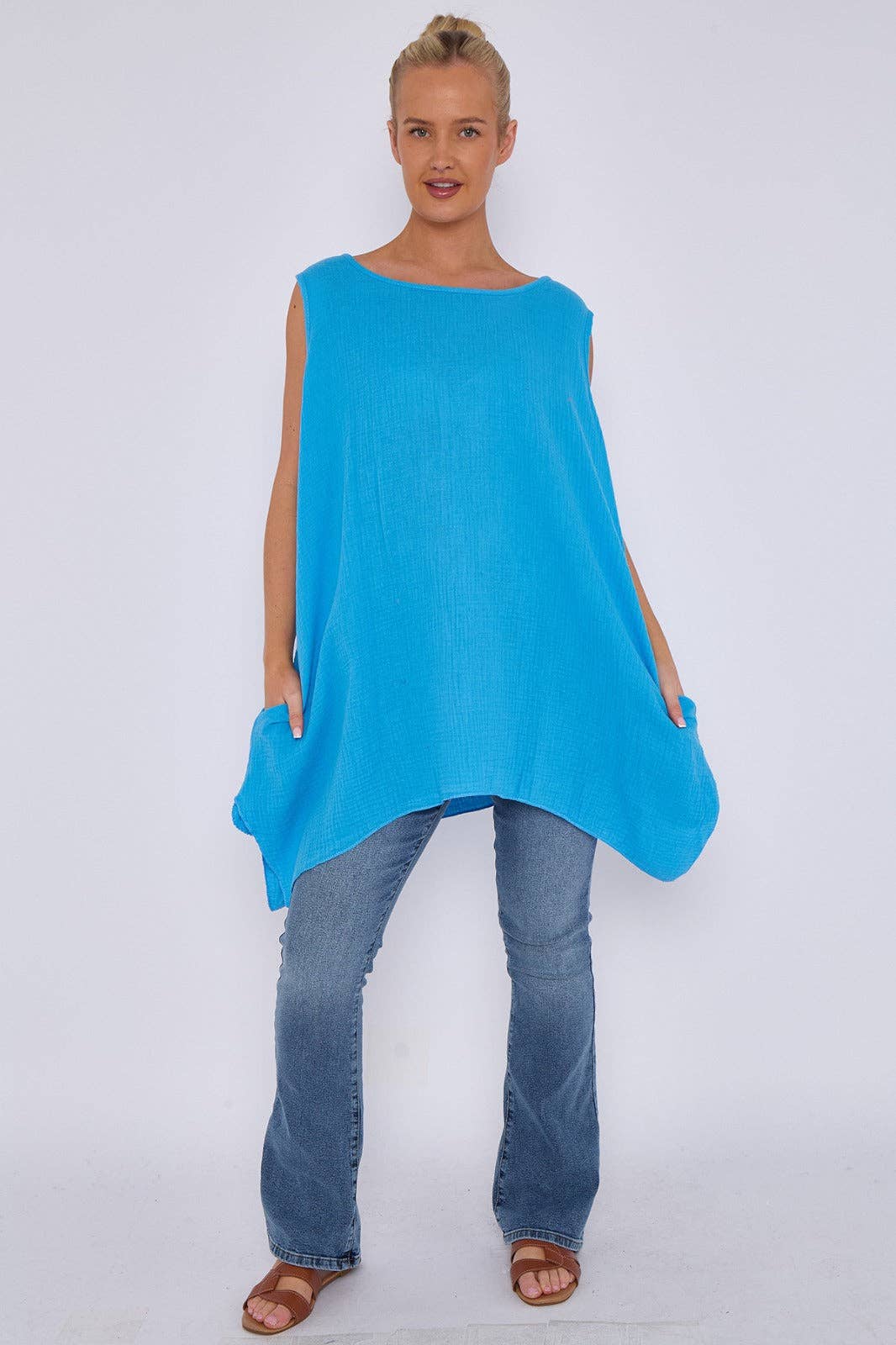 Italian Sleeveless Cheesecloth Cotton Tunic Top