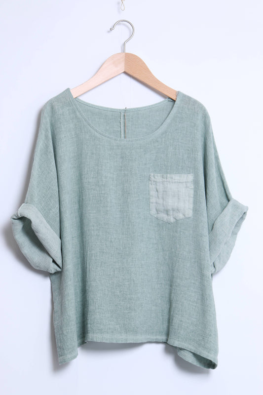 Linen cotton top with a side pocket