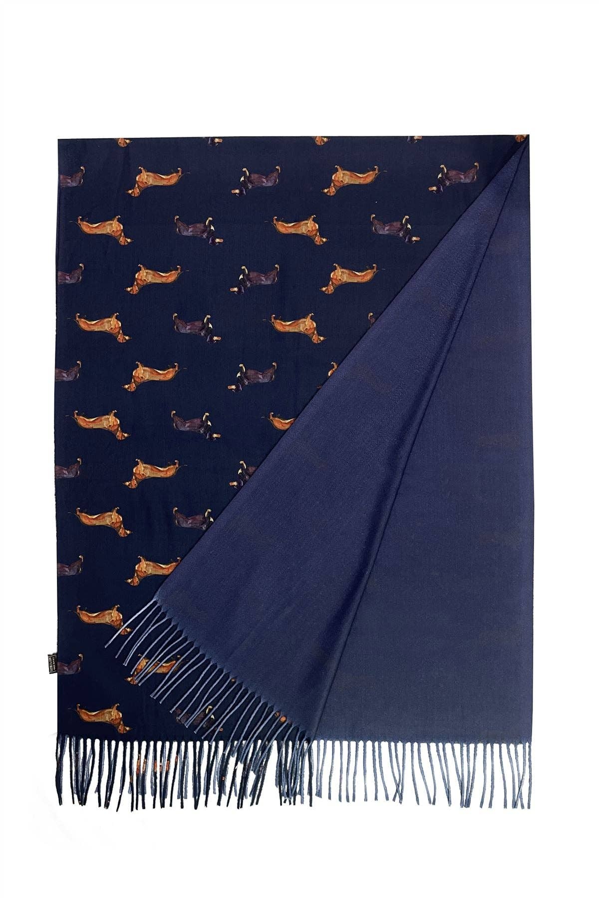 Dachshund Sausage Dog Print Tassel Scarf: Green