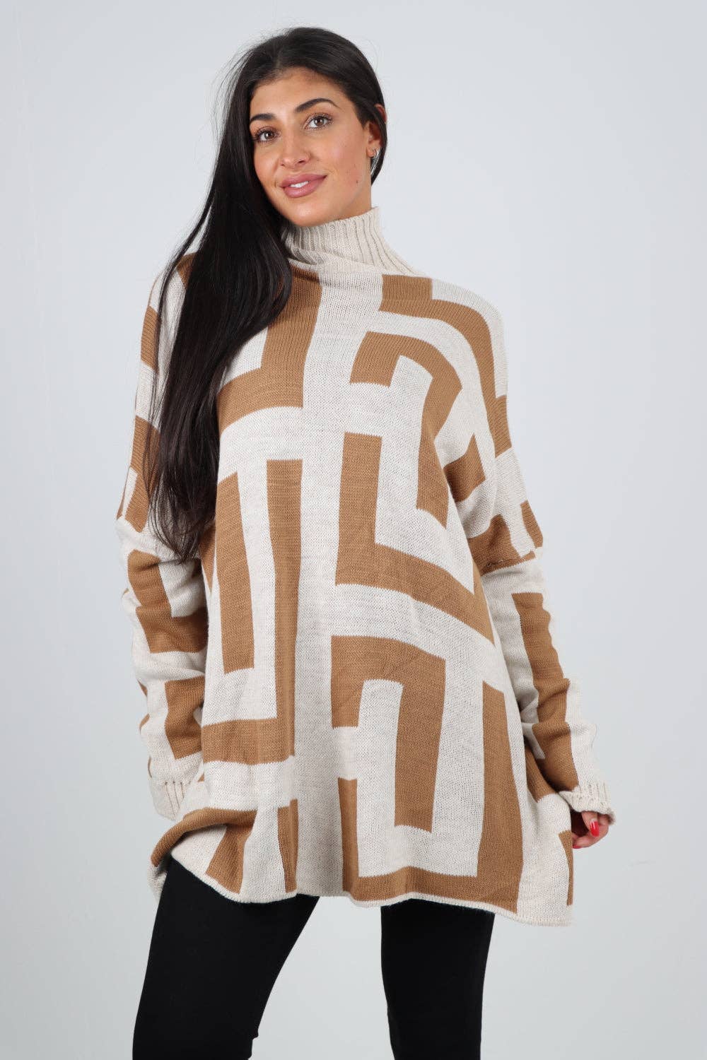 Italian High Neck Fendi Print Knitted Jumper