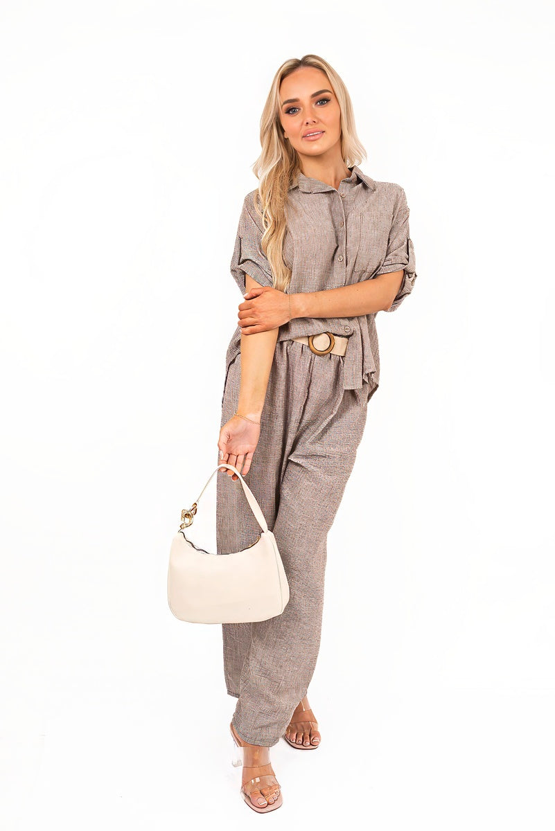 Rolled Sleeve Shirt and Trousers Co-ord Set with Belt