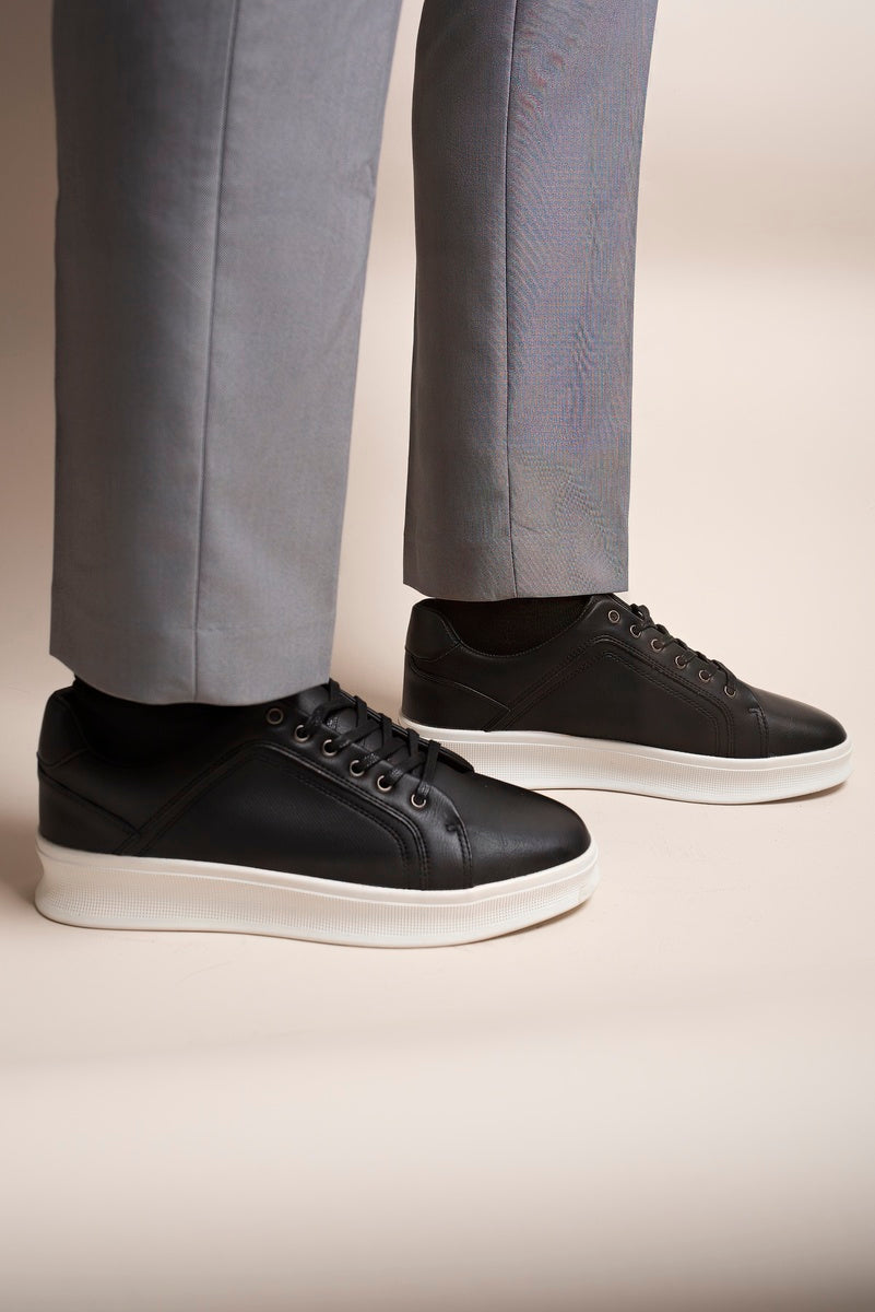 Low Top Faux Leather Lace Up Trainers for Men