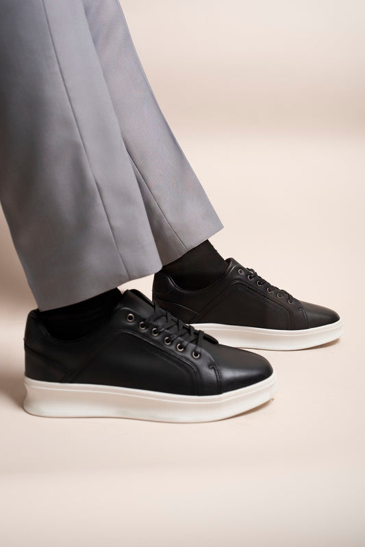 Low Top Faux Leather Lace Up Trainers for Men