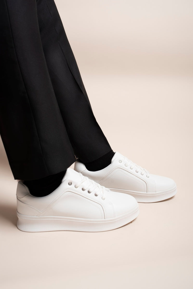 Low Top Faux Leather Lace Up Trainers for Men