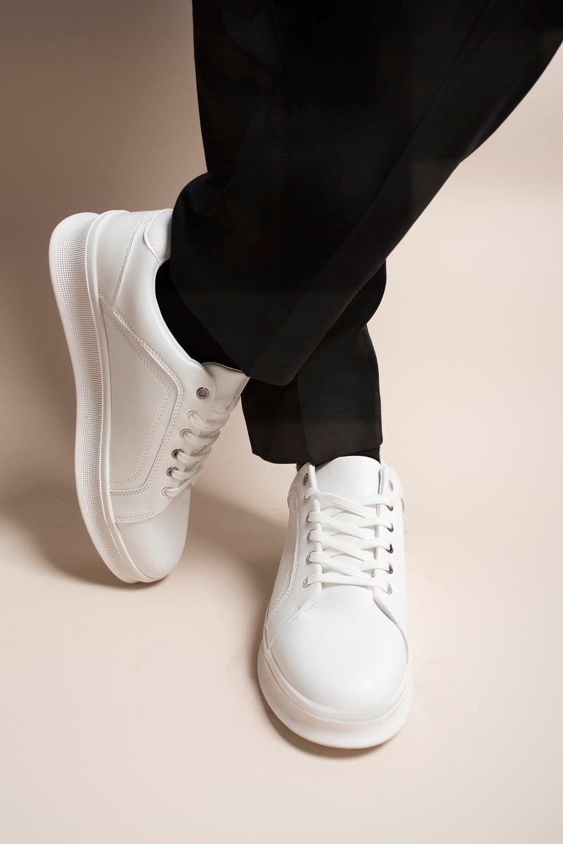 Low Top Faux Leather Lace Up Trainers for Men