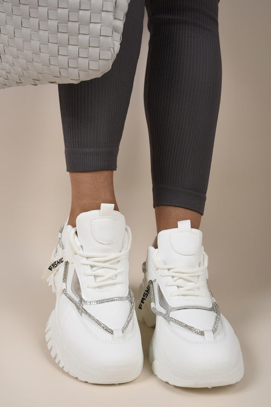 Chunky Glitter Trim Lace Up Trainers