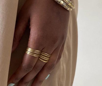 Textured Brass Wrap Ring Duo – Gold/Silver Adjustable Boho Statement Rings.