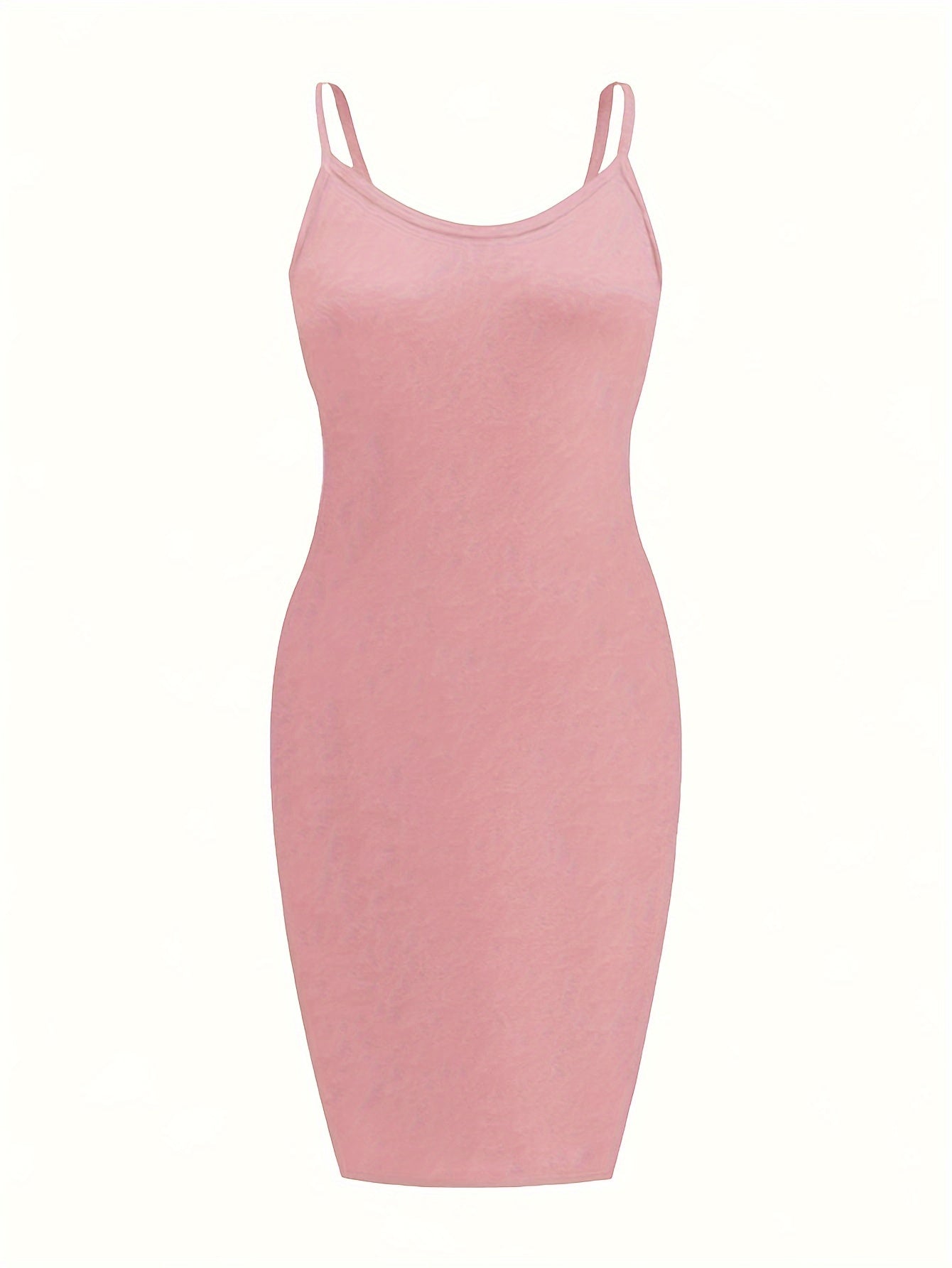 [3 Pack Plus Size Cami Dress] 3 Pack Plus Size Basic Dress Set, Women's Plus Solid Round Neck Medium Stretch Slim Fit Cami Dress Three Piece Set