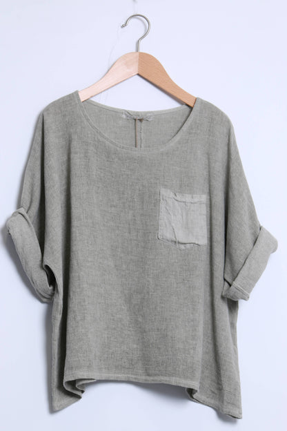 Linen cotton top with a side pocket