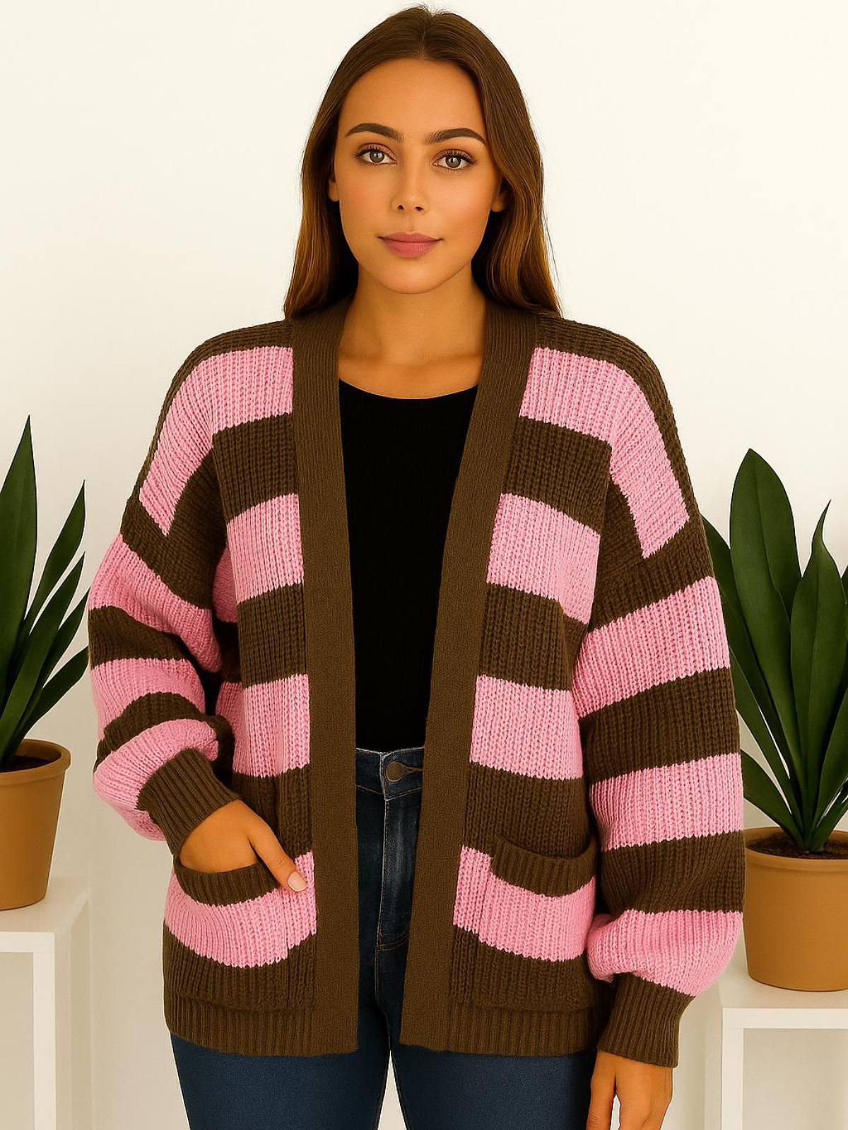 Knitted Balloon Sleeve Cropped Cardigan