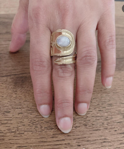 Handcrafted Brass Adjustable Rings with Moonstone – Ethnic Boho Design.