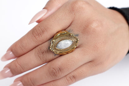 Large Moonstone Rings, Brass Rings, Large Boho Rings.