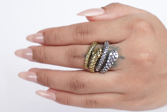 Twisted Serpent – Adjustable Gold & Silver Textured Snake Rings.