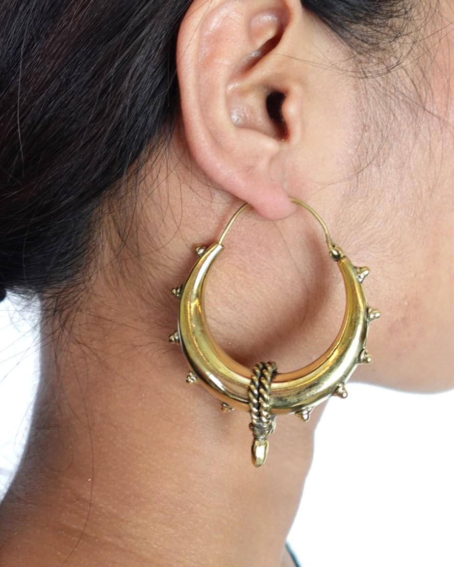 Steampunk Brass Spike Hoop Earrings - Chunky brass hoops with spike details and a bold steampunk aesthetic.