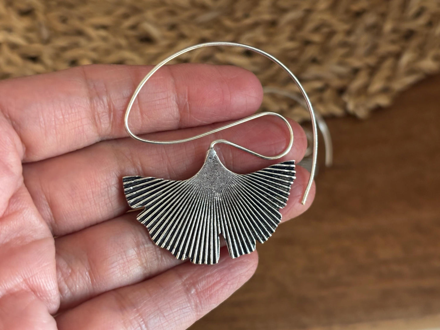 Ginkgo Whisper Earrings – Sculpted Sterling Silver Botanical Statement Drops.