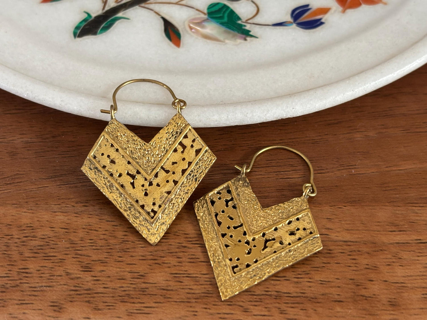 Textured Chevron Statement earrings - Ethnic Fusion Brass Earrings