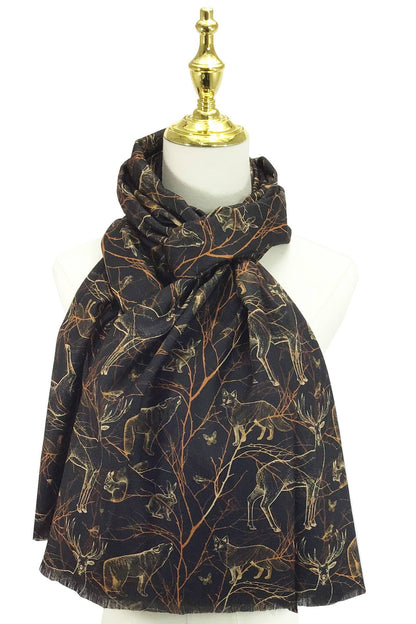 Woodland Animals Print Wool Scarf