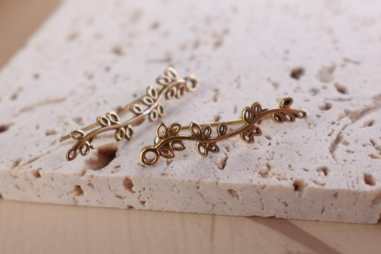 Celestial Garden Brass Ear Climber - Starlit Path, Wildflower Trail, Golden Vine.