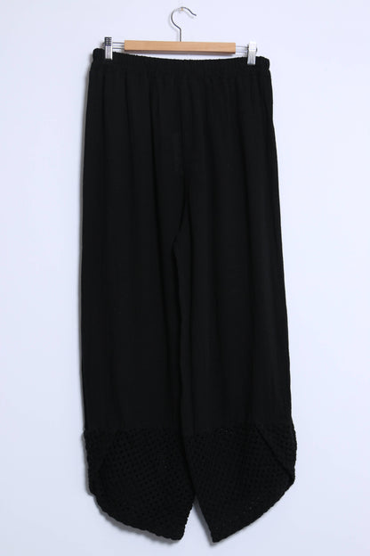 Mesh-bottom pants in cotton linen