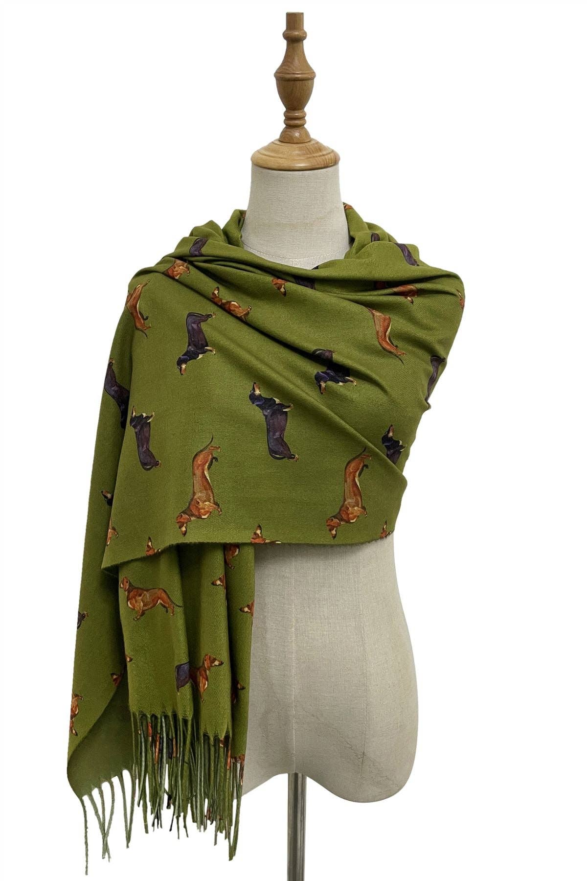 Dachshund Sausage Dog Print Tassel Scarf