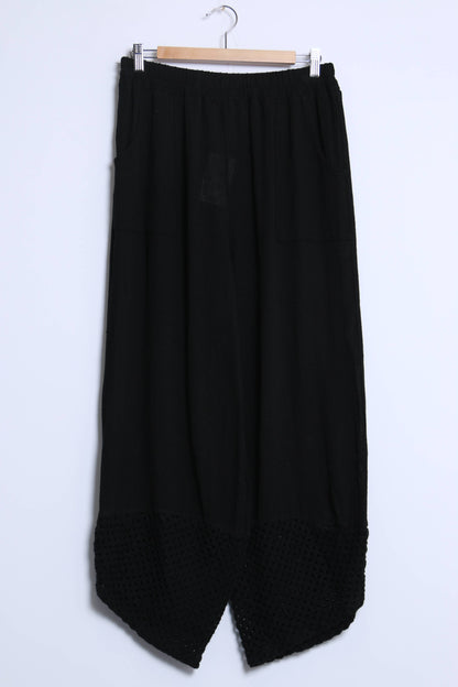 Mesh-bottom pants in cotton linen