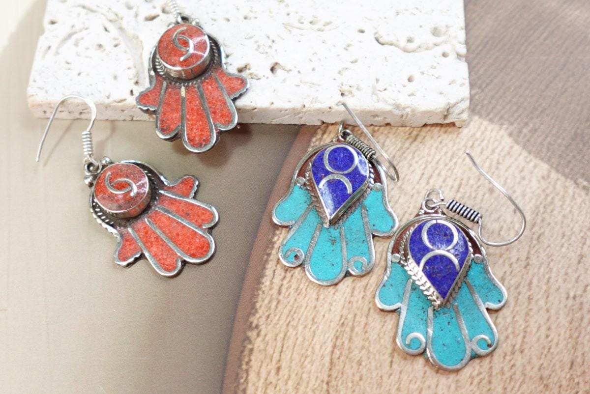 Traditional Tibetan Earrings-Tibetan Jewellery.