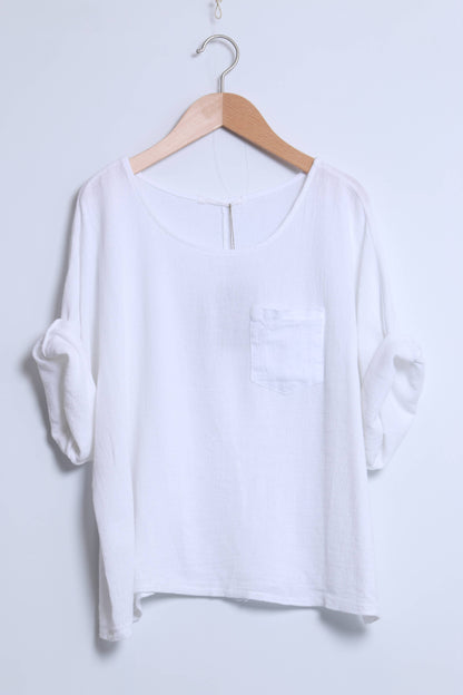 Linen cotton top with a side pocket